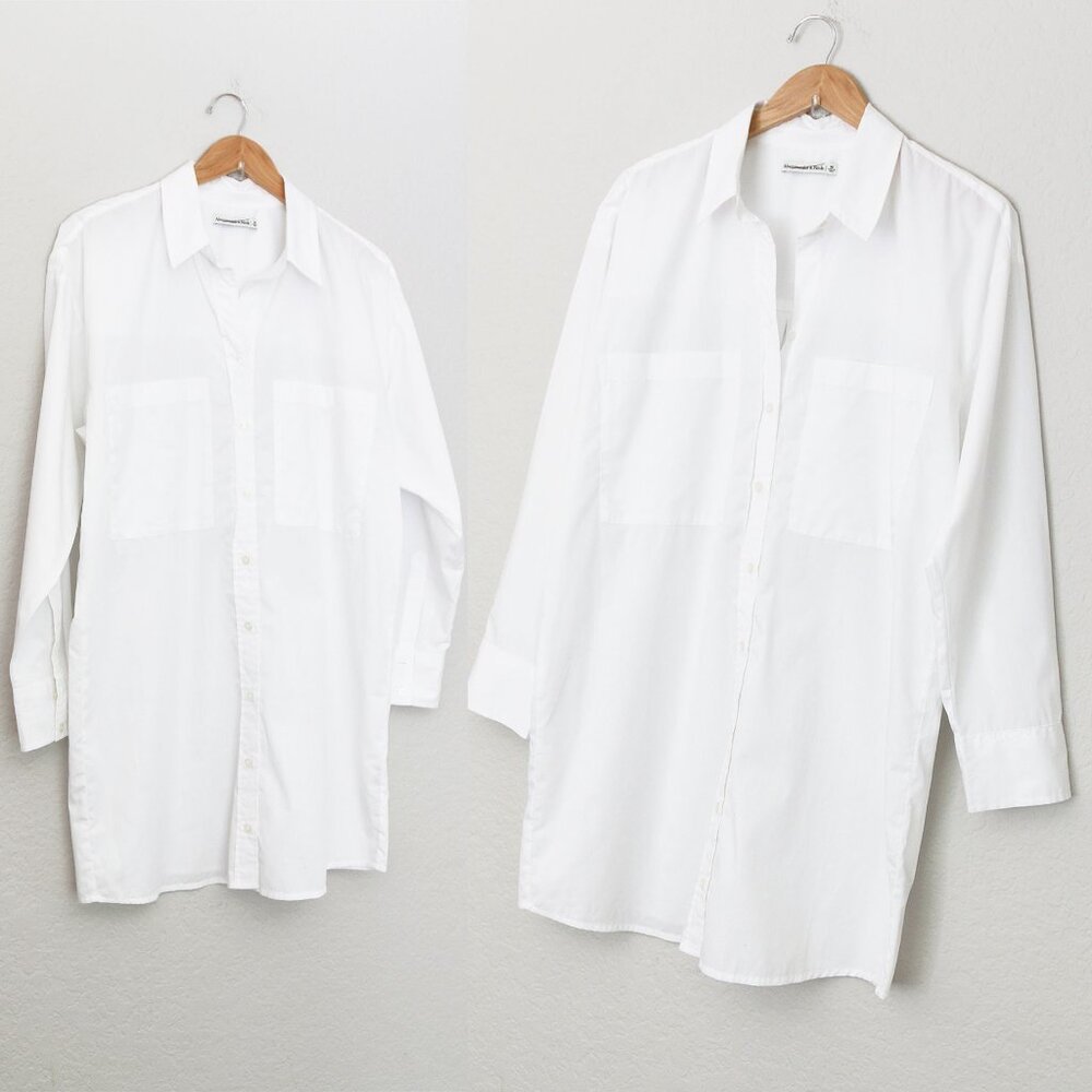 Abercrombie and Fitch White Poplin Shirt Dress Longline Tunic Oversized Cotton M - Picture 4 of 15